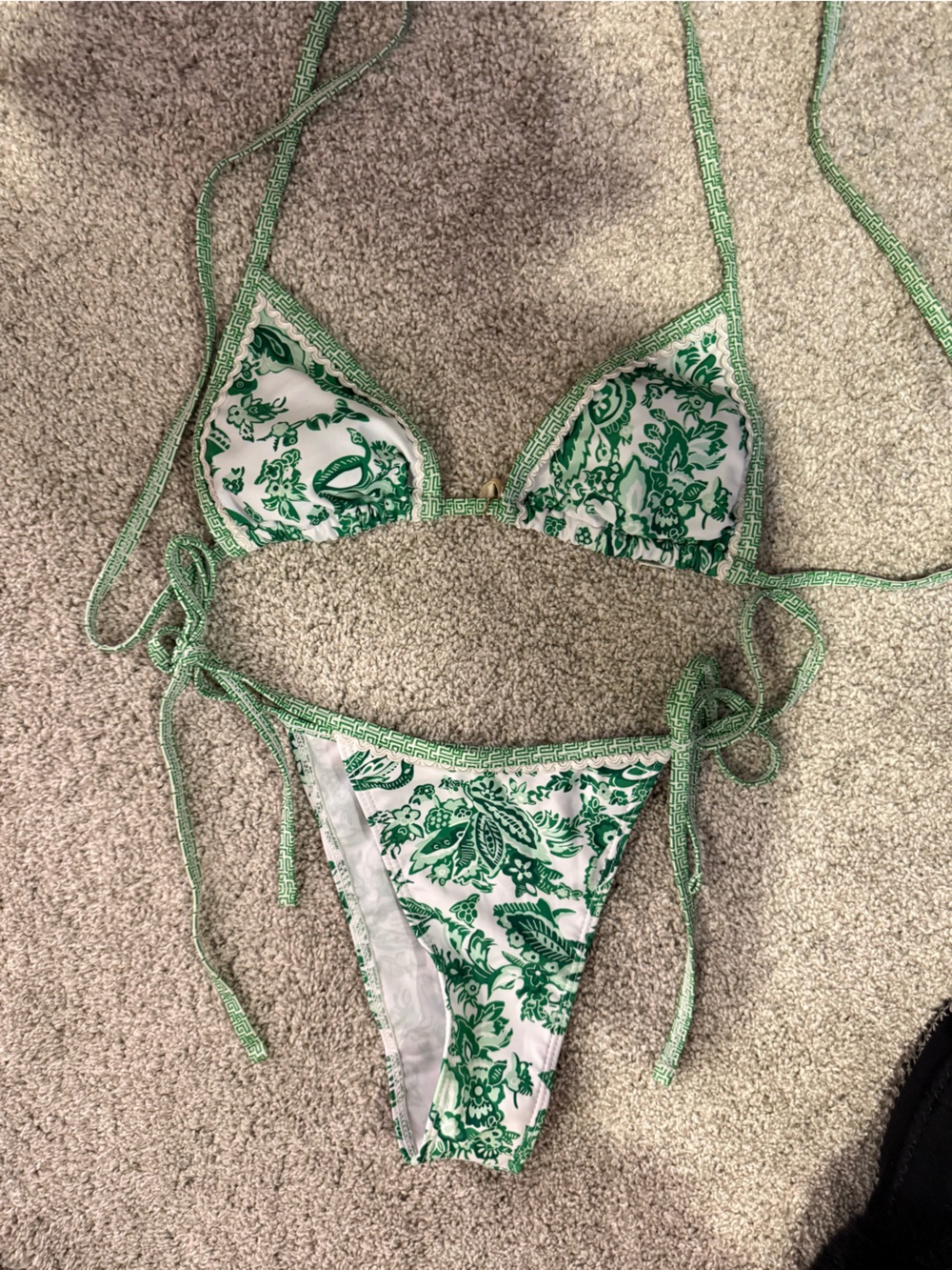 Green Floral Print Triangle Bikini -